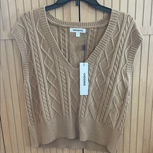 Vigoss Women's Brown V-Neck Cable Knit Sweater Vest